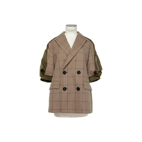 Sacai Хлопковый пуховик женский бежевый и оливковый