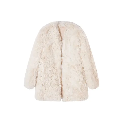 Ouyang Кремово-белый Женские меховые изделия