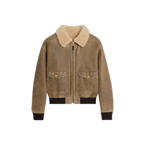 CELINE SS25 Кожа Куртка Женская Армейский зеленый