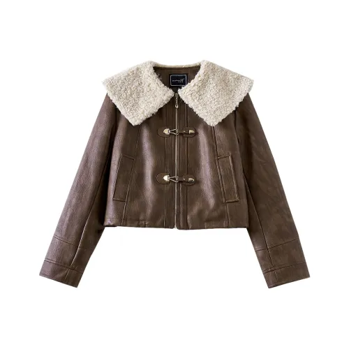 OUNIXUE кожа куртка женские кофе