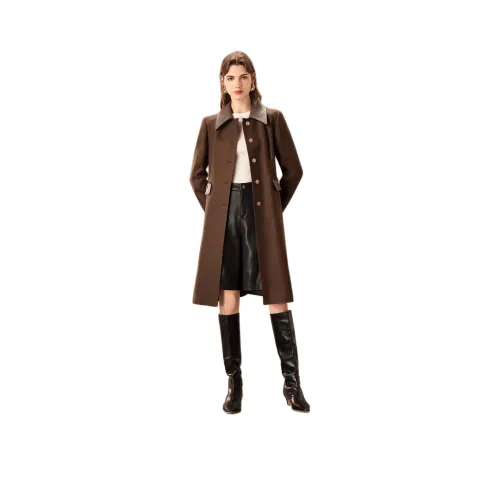 FENHONGMALI Тренчкот Женский Зеленый Кофейный