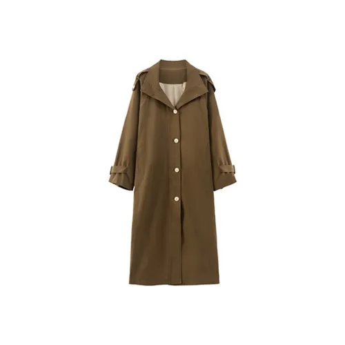 HDFULERN Тренчкот Женский Каштановый Коричневый Кофейный