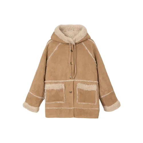 FAWENXIANGZI Вельвет Feel Пальто Женское Верблюжий