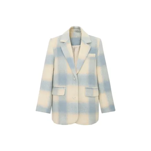 HDFULERN Пальто Женское Синие Белые Клетка