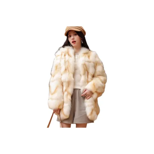 DUANXIAOJIE Мех Женский Натуральный Белый с Нюансом Золотого