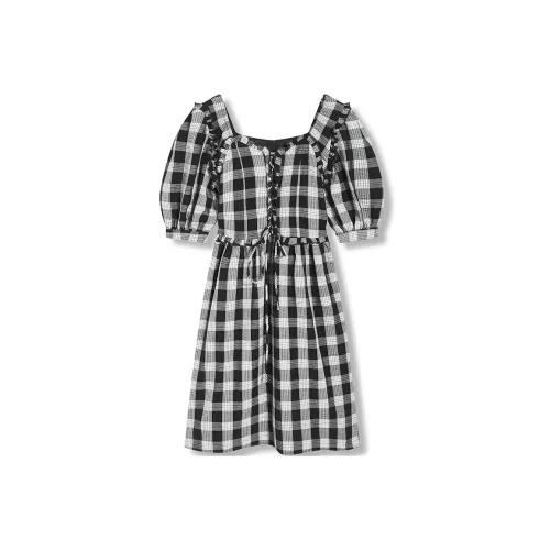 EPTISON WOMAN Черно-белая клетка Женские Короткие Платья с Рукавами