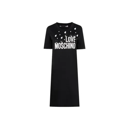 MOSCHINO Sprint Love Черное Женское Короткое Платье с Рукавами