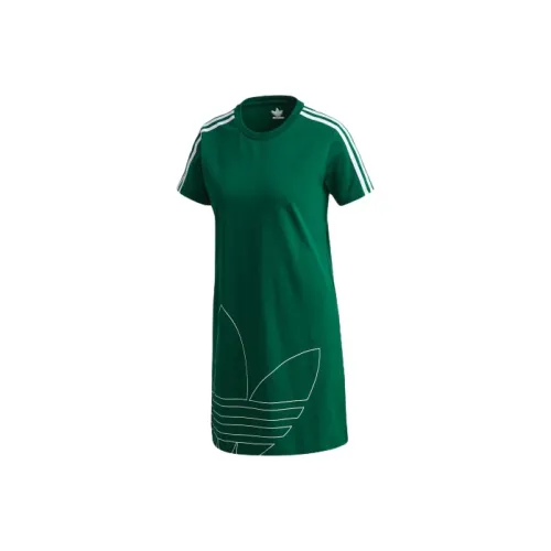 Adidas Originals Короткий рукав Платье Женское Темно-зеленый