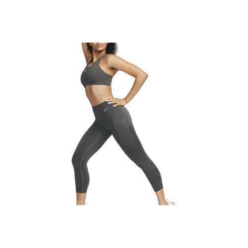 nike Твердая поддержка MID Шов Укороченные Леггинсы с карманами Леггинсы Женские Средне-серые