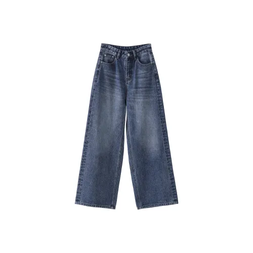 Fstudio Корейский стиль Зимний Весна Женские HIGH RISE Прямой крой Повседневные брюки Женские Синий