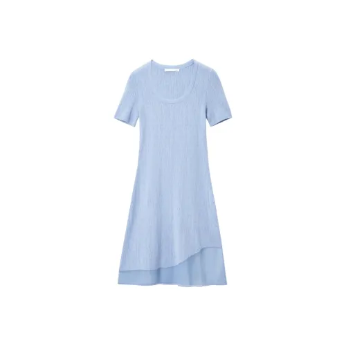OVV Голубо-серый Комбинированный 09 Женские Короткие Платья с Рукавами