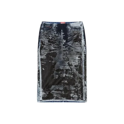 DIESEL OVAL D Series SS24 Denim Long Skirt Women's Black