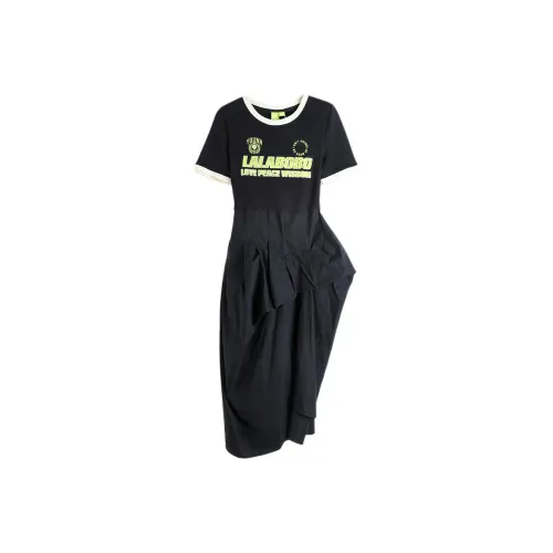 LALABOBO Короткое платье с короткими рукавами женское черное