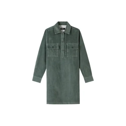 A.P.C SS24 Длинное платье с длинными рукавами женское серо-зеленое