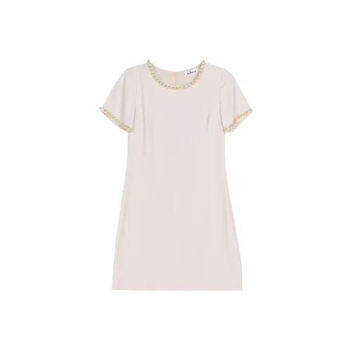 Leather Cat Белое Женское Короткое Платье с Рукавами