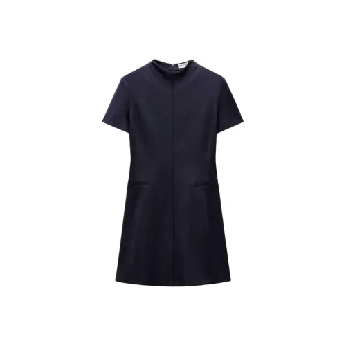 ZARA ZW Series Короткий рукав Платье Женское Морской синий