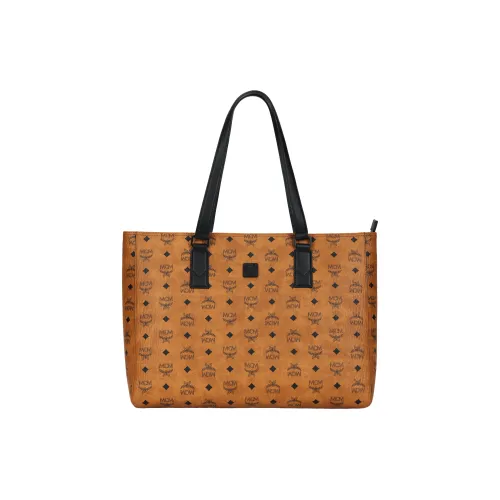 MCM Klassik Visetos Напп-Кожа Тоут Сумка для покупок Сумка через плечо Большая Женская Коричневый Коньяк