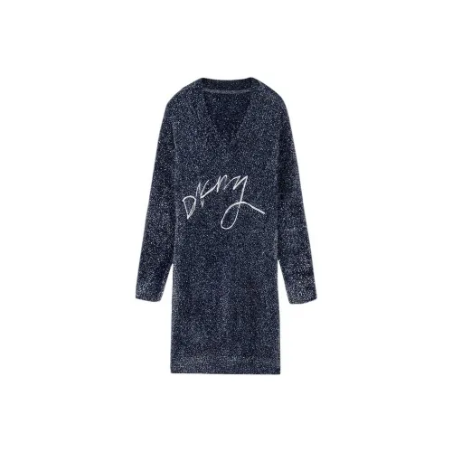 DKNY Длинное платье с длинными рукавами женское темно-синее