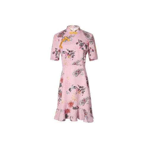 JK JS Короткий рукав Платье Женское Розовое