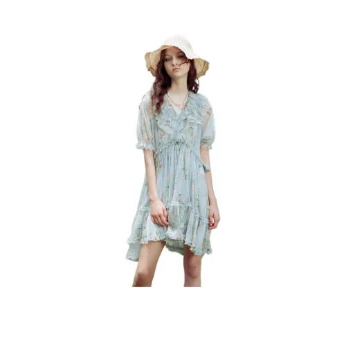 JORYAweekend Короткий рукав Платье Женское Серый Синий