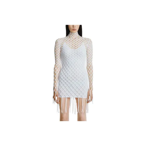 DION LEE Белое Женское Длинное Платье с Рукавами