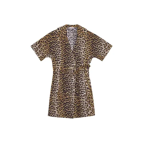 GANNI Короткое платье с короткими рукавами женское коричневое