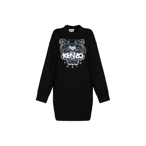 KENZO Черное Женское Длинное Платье с Рукавами