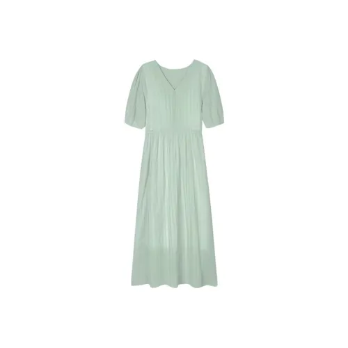 Mu Qingqing Короткий рукав Платье Женское Зеленое