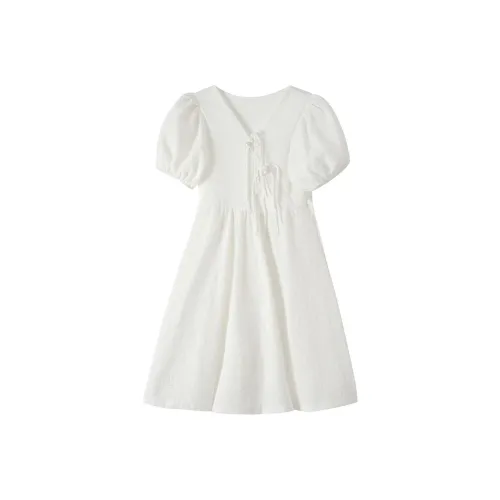 CPAURA Короткое платье с короткими рукавами женское белое