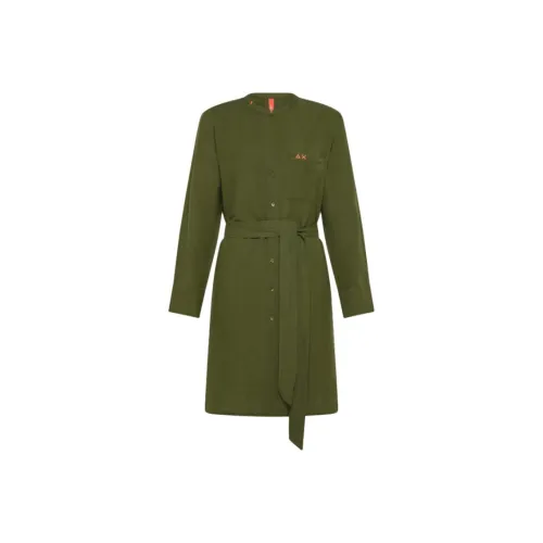 SUN68 SS24 Длинное платье с длинным рукавом женское зеленое