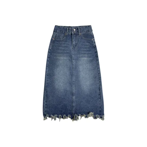 Мед деним длинный юбка женский винтажный синий