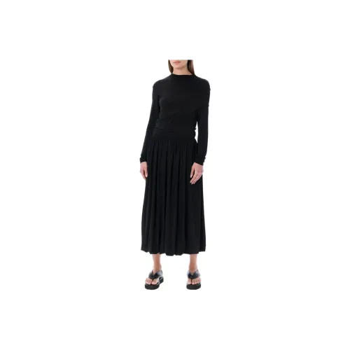 JIL SANDER Черное Женское Длинное Платье с Рукавами