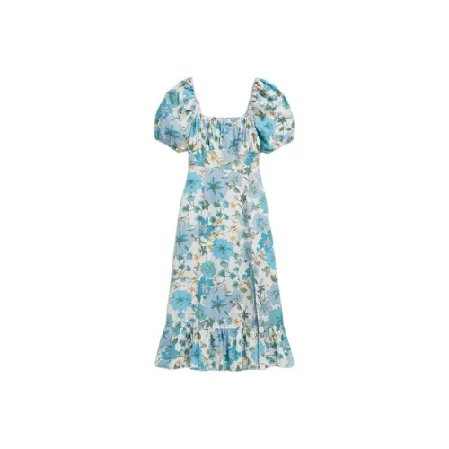 Other Stories Короткий рукав Платье Женское Белое Светло-Синий Цветочный принт
