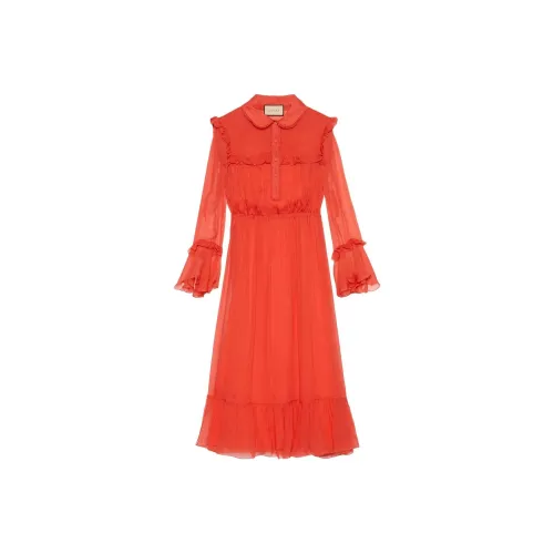 GUCCI SS22 Длинное платье с длинными рукавами женское оранжевое