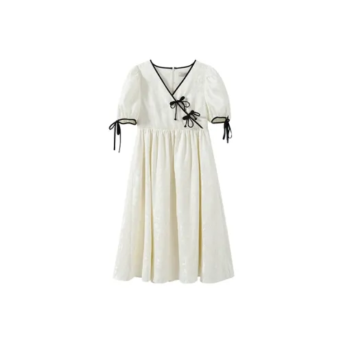 YUMOMO STAR Мусс Бежевый Женские Короткие Платья с Рукавами