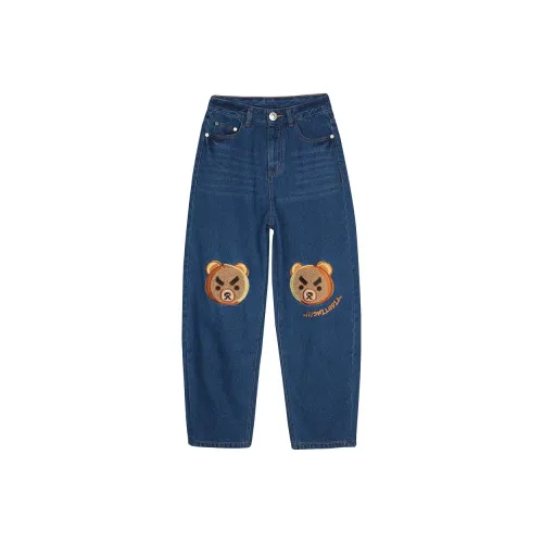 LALABOBO Шаровары Джинсы Женские Темно-синий Синий Белый