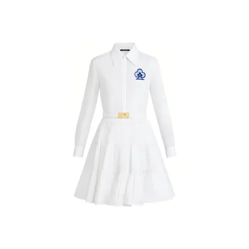 LOUIS VUITTON Длинное платье с длинными рукавами женское белое