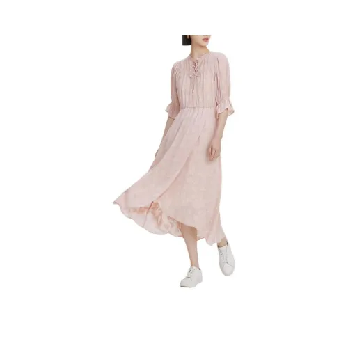 NAWEI Короткий рукав Платье Женское Розово-красное