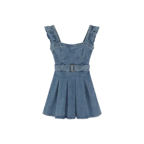 SKYA Короткий рукав Платье Женское Синее