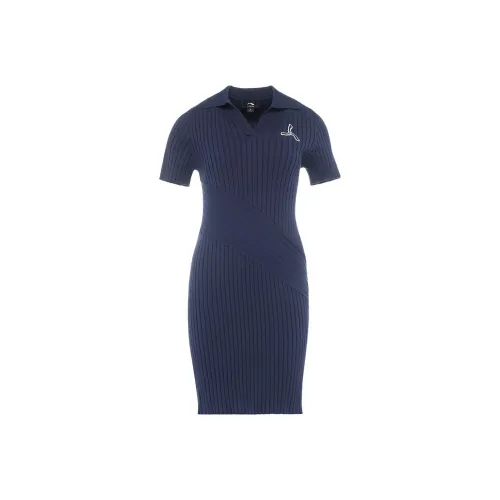 LI NING 1990 Короткий рукав Платье Женское Темно-ирисовый синий