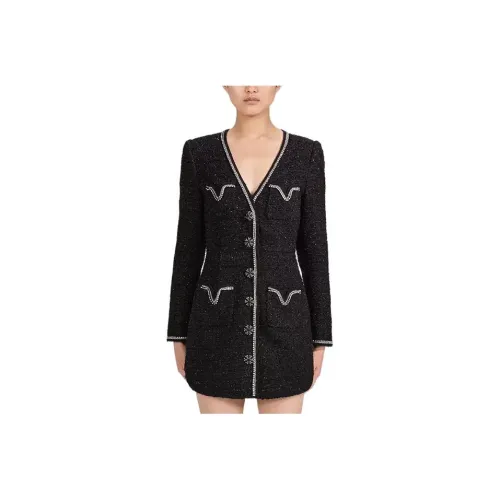 Self Portrait FW22 Длинное Платье с Длинными Рукавами Женское Черное