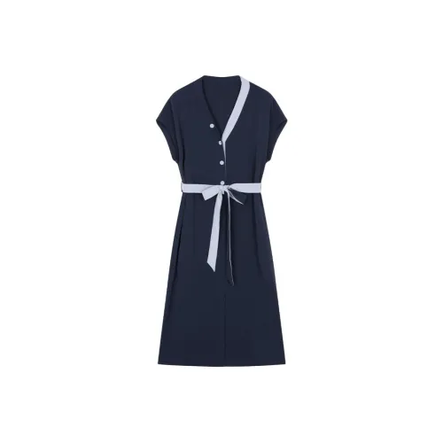 IHIMI SS24 Короткий рукав Платье Женское Темно-синий