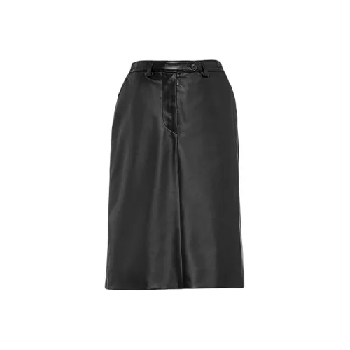 PRADA Кожа Длинная Юбка Женская Черная