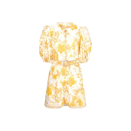 Zimmermann Желтые Женские Короткие Платья с Рукавами