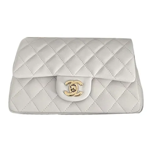 CHANEL Classic Flap CF Sheepskin Flap Bag Crossbody Bag Mini Women's Light Gray Gold Bead