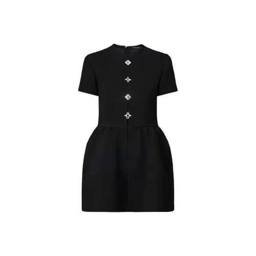 LOUIS VUITTON Монограмма Цветочный Дизайн Accent Платье Короткий Рукав Платье Женское Черное