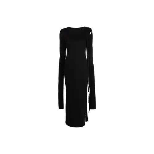 Yohji Yamamoto Черные Женские Длинные Платья с Длинными Рукавами