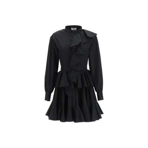 Alexander McQueen Черное Женское Длинное Платье с Рукавами