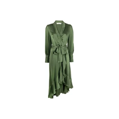 Zimmermann SS22 Длинное Платье с Длинными Рукавами Женское Зеленое