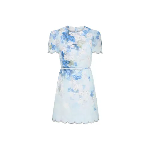 Zimmermann SS25 Короткий рукав Платье Женское Синий